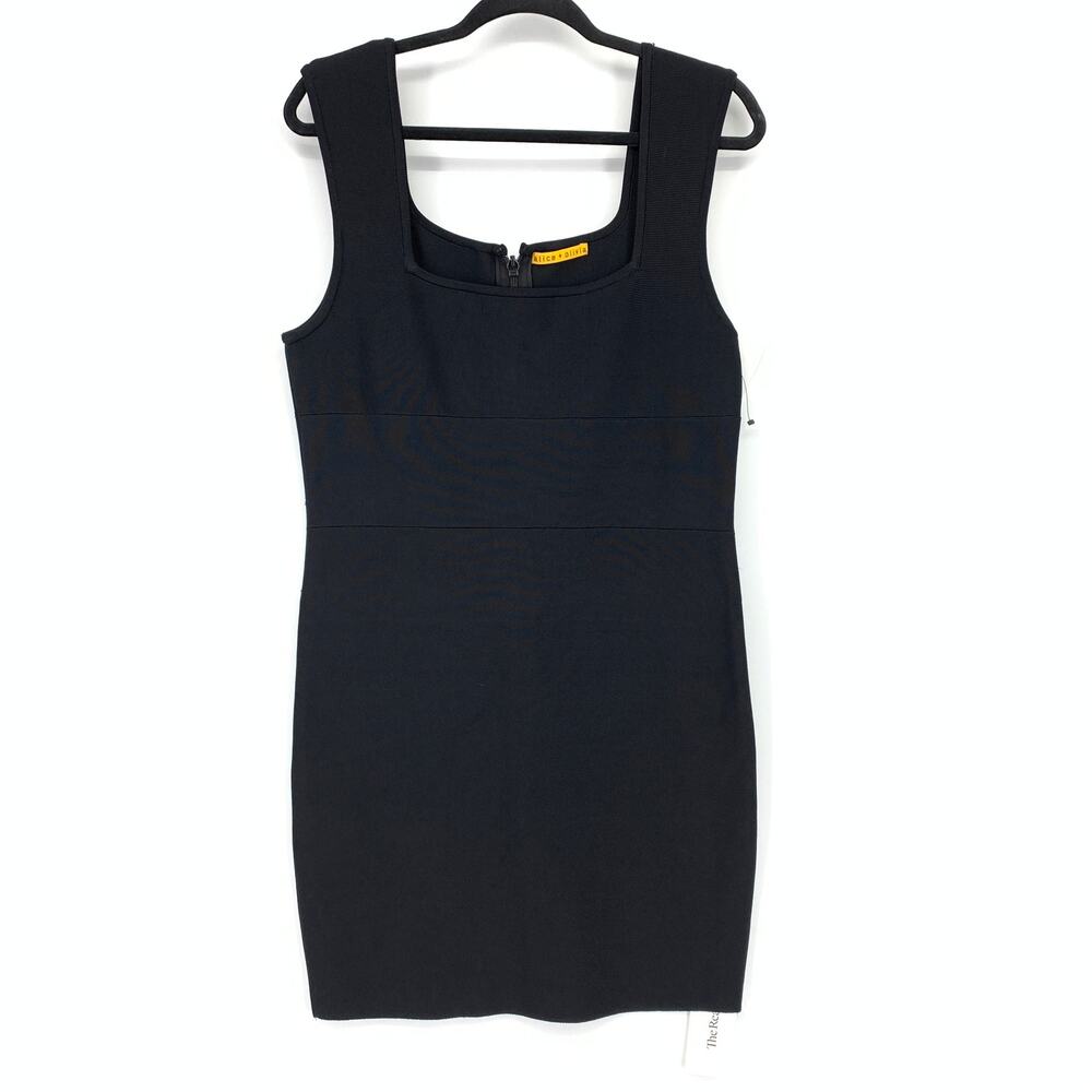 Alice + Olivia Square Neck Bandage Bodycon Dress Sz L Black Sleeveless *NO BELT